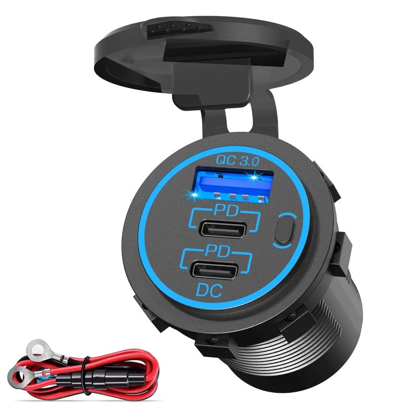 Bluejw Universal Smart Dual Port QC 3.0 & USB-C PD Fast Car Charger - Top Fire Power Time Inside - Automobile Charger - Image 1
